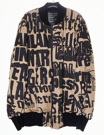 DISTORTION3 LOGO COLLAGE PRINT BOMBER JACKET DS-251 L BLACK BEIGE ロゴ コラージュ オーバーサイズ ボンバージャケット ブラック ベージュ 【ブランド古着ベクトル】【中古】240811