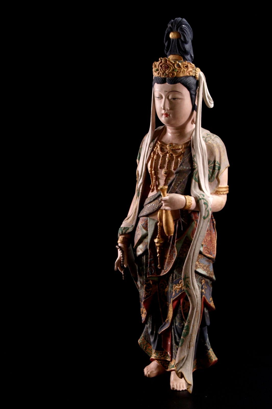仏教美術 木彫彩色 楊柳観音菩薩立像 40cm 仏像唐物骨董 楾 R234