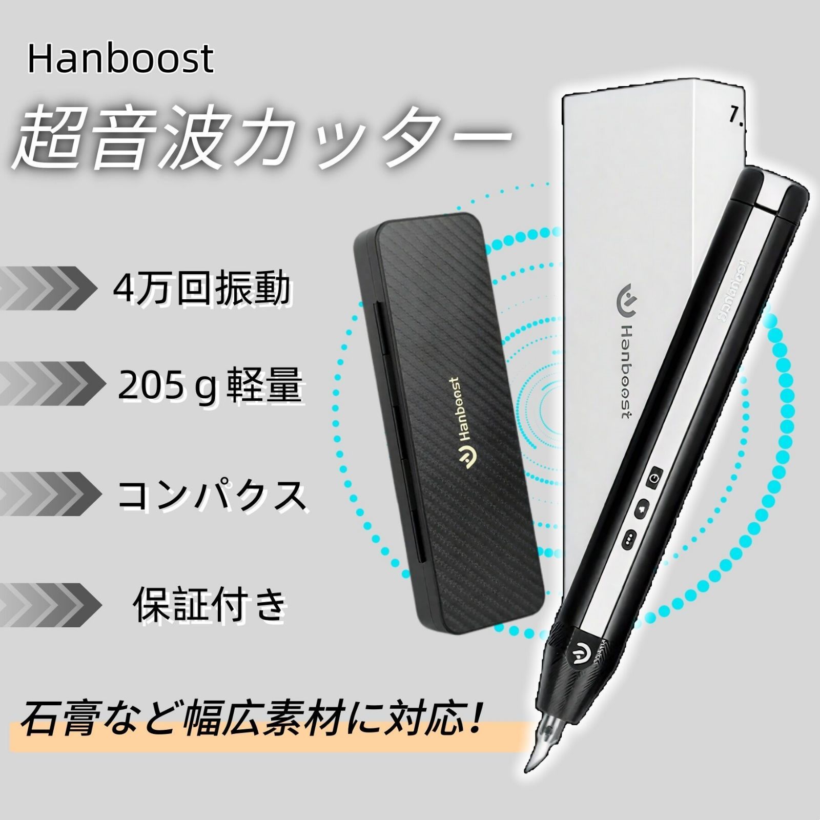 10%割引クーポン Hanboost 超音波カッター 軽量 毎秒4万回振動 保証付き コードレス 初心者 簡単 LEDライト付き 超音波振動 コンパクス 持ち運び ギフト プレゼント 3Dプリントパーツ PCB EVA PVC フォーム 木材 石膏など