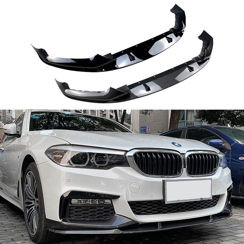 カー用品 メンズ 外装エアロ｜BMW 5シリーズ G30 前期 M Sport 2018-2020 対応 フロントリップスポイラー ＋ 前包角 エアロカスタム パーツ PP ピアノブラック カーボン調