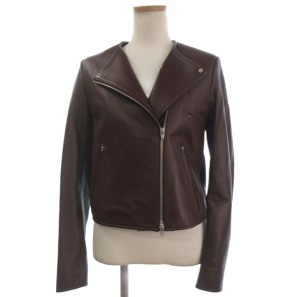 LE CIEL BLEU ラムレザー ジャケット 38 ノーカラー フリル 本革 ルシェルブルー LE CIEL BLEU 美品 ライダースジャケット ノー