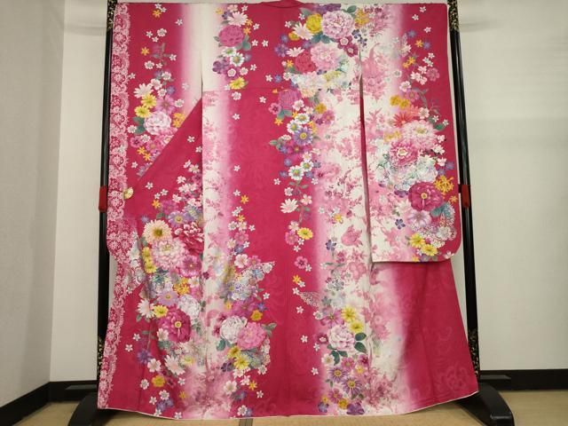 平和屋着物○豪華振袖 刺繍 花蝶文 金銀糸 金銀彩 銀通し地 正絹