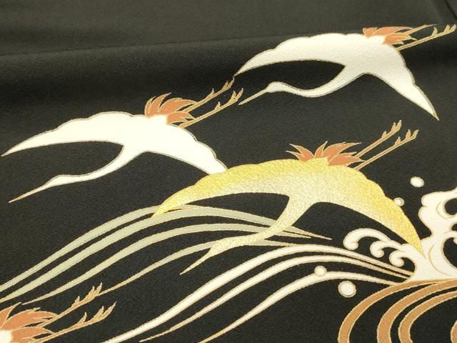 平和屋着物□豪華黒留袖 駒刺繍 飛鶴御所車花文 金彩 正絹 逸品