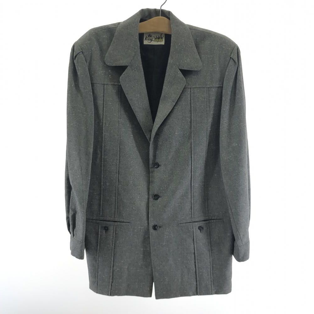 中古】THE KING かすり柄 3Bハーフコート サイズLL グレー ザ・キング 