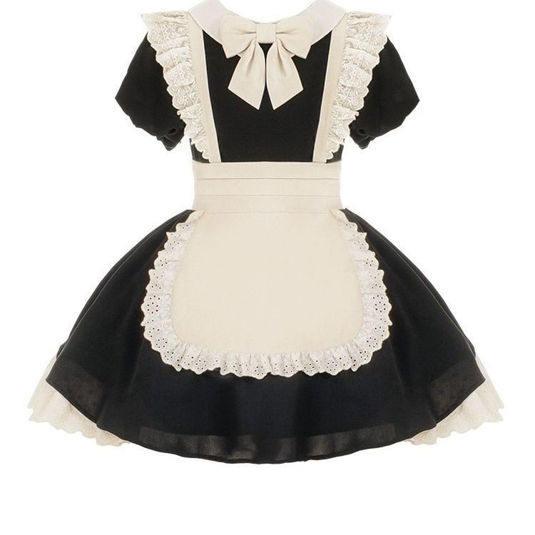 メイド服 黒とアイボリー フリル付き LT129 新作】ロリータ 女僕風 古典クラシカル メイド服 短め＆長めOP