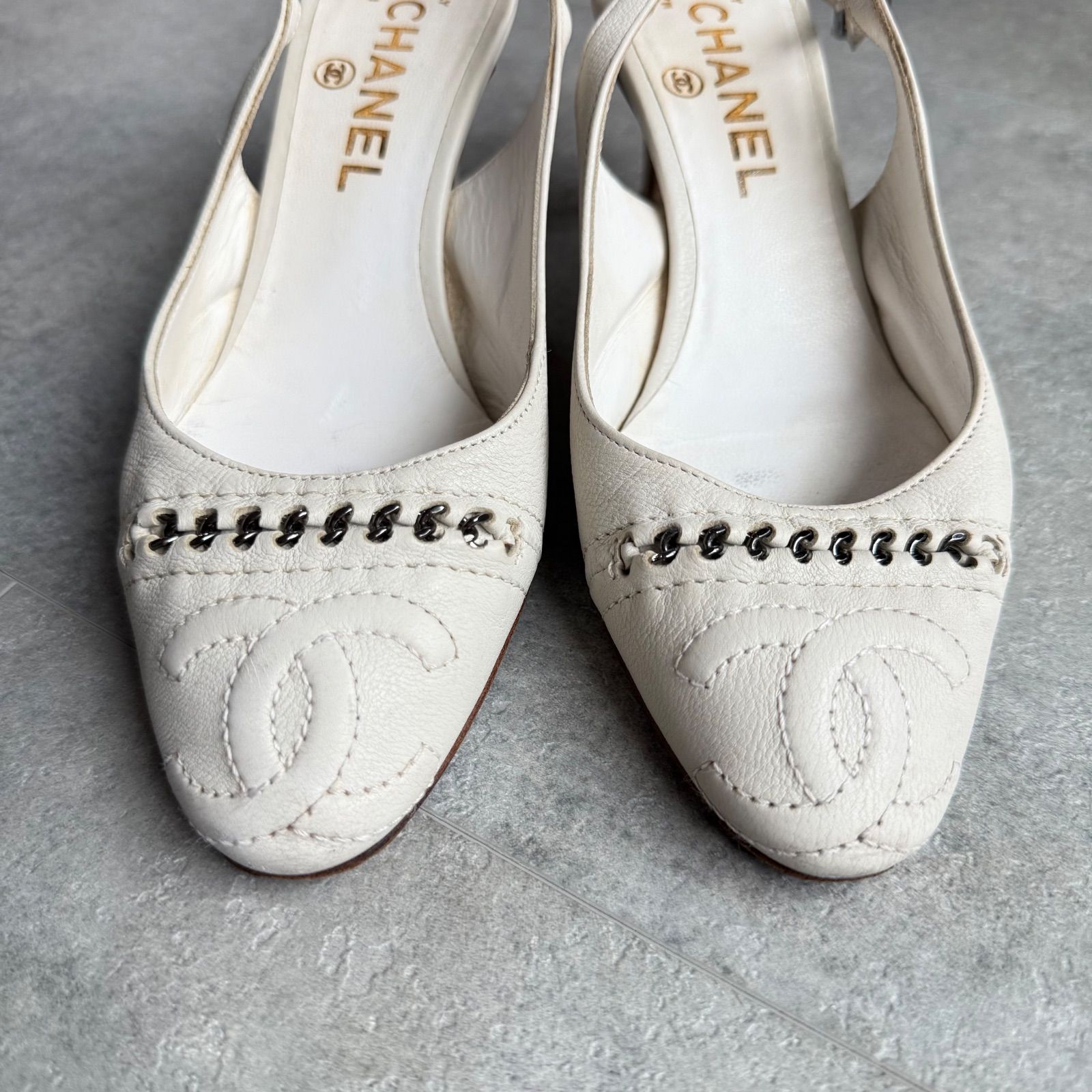 CHANEL シャネル スリングバックパンプス ココマーク チェーン