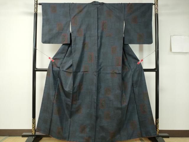 平和屋着物▽上質な紬 単衣 雪輪文 正絹 逸品 AAAZ5712jh