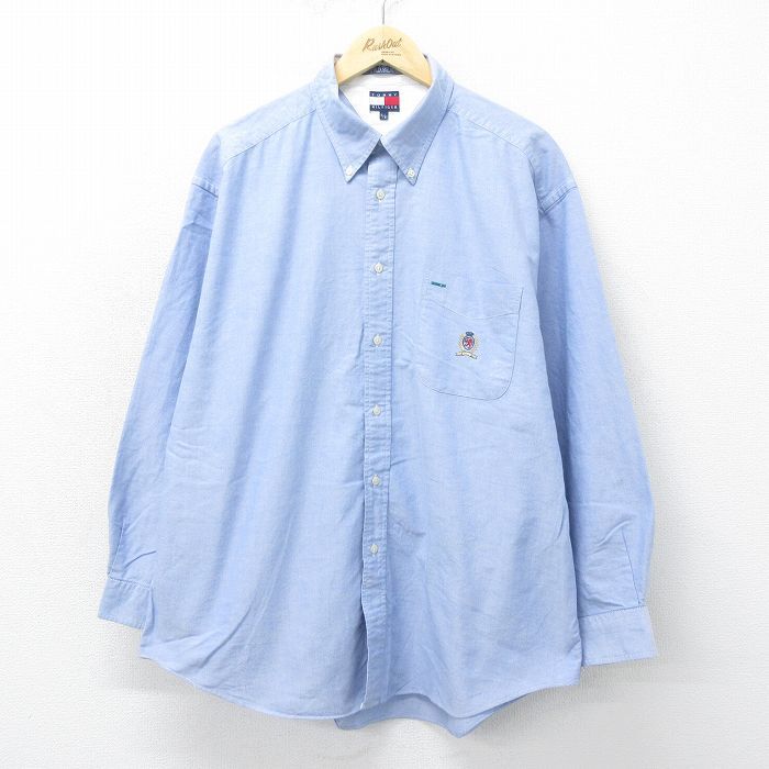 XL★古着 長袖 シャツ メンズ 90年代 90s Symbol 刺繍 大きいサイズ コットン ボタンダウン 薄紺系 ネイビー 24feb01 中古 トップス XL⁄古着 長袖 ブランド シャツ メンズ 90s ワンポイントロゴ