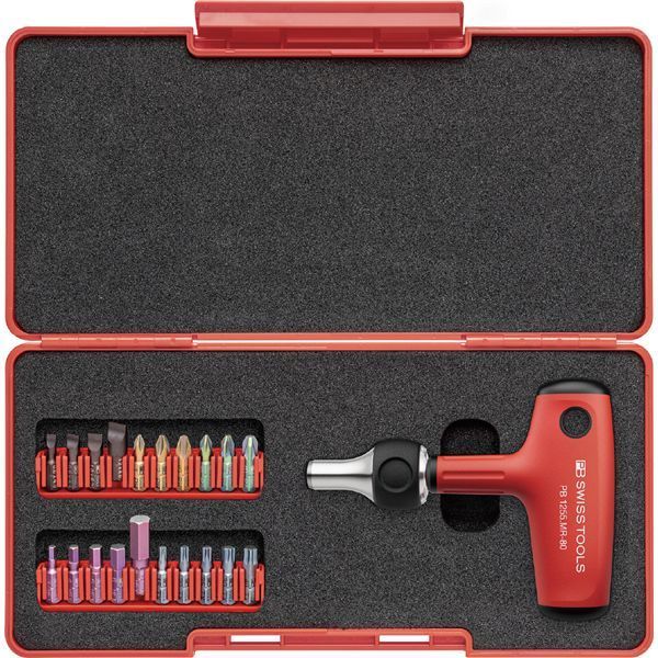 PB SWISS TOOLS ピービースイスツールズ 21個組 クロスハンドル ラチェット式ドライバーT型ハンドルセット ボックスケース入 1255.MRSETCBB