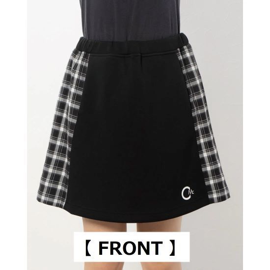 CECIL McBEE green ダンボールニット チェック切り替えスカート ﾌﾞﾗｯｸ Sサイズ