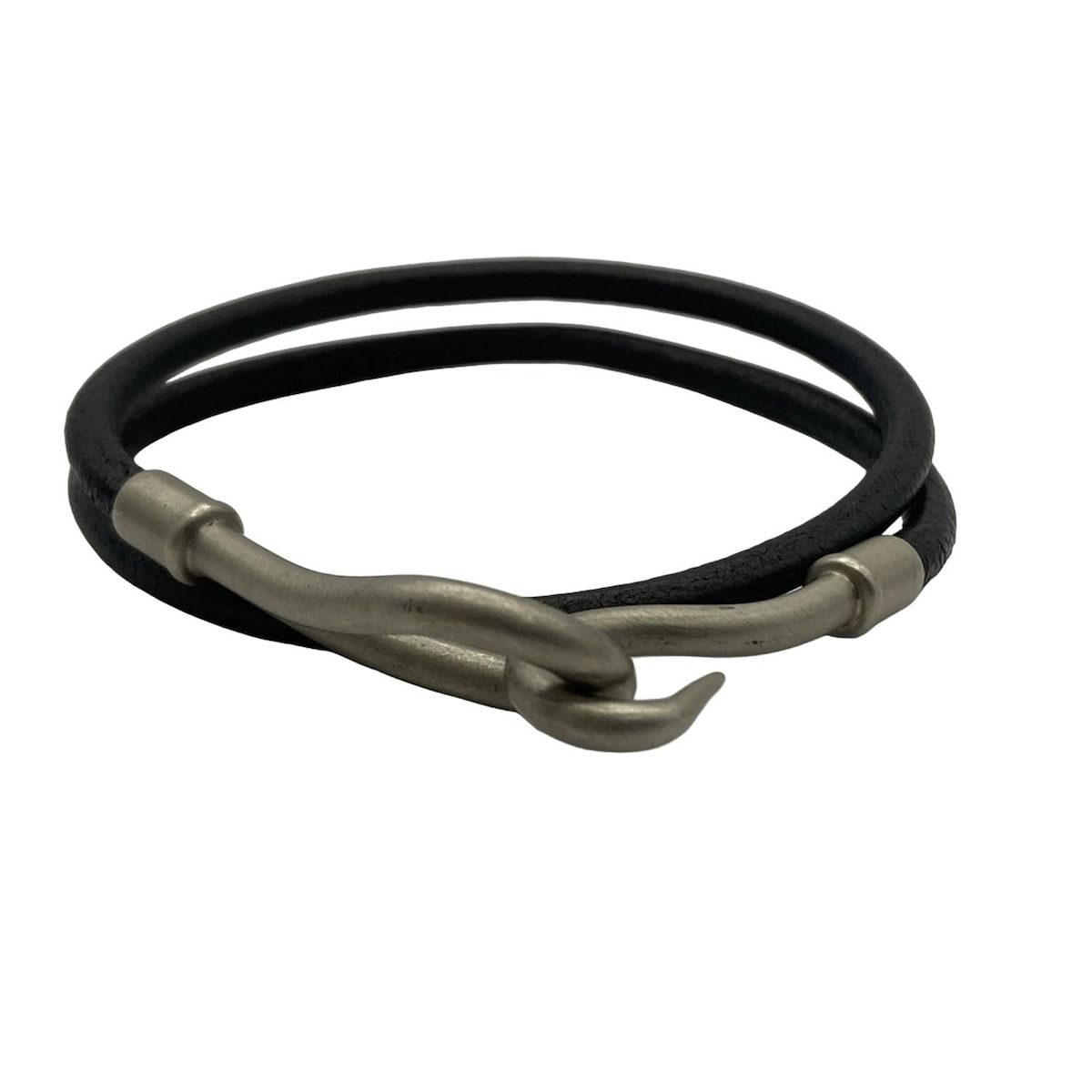 HERMES エルメス ジャンボ レザー シルバー金具 ブレスレット HERMES エルメス ジャンボブレスレット 編み込みレザー グレー系