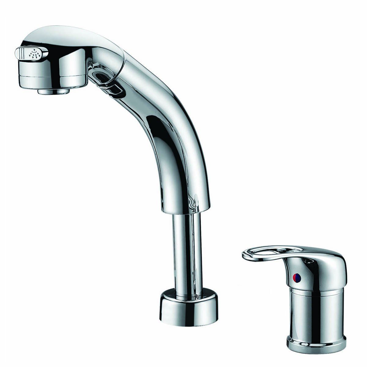 シングルレバー 混合栓 洗面台蛇口 混合水栓 洗面用 台付き 2穴 ホース引き出し式 整流 シャワー切り替え ナット式 KFPOY002-2B