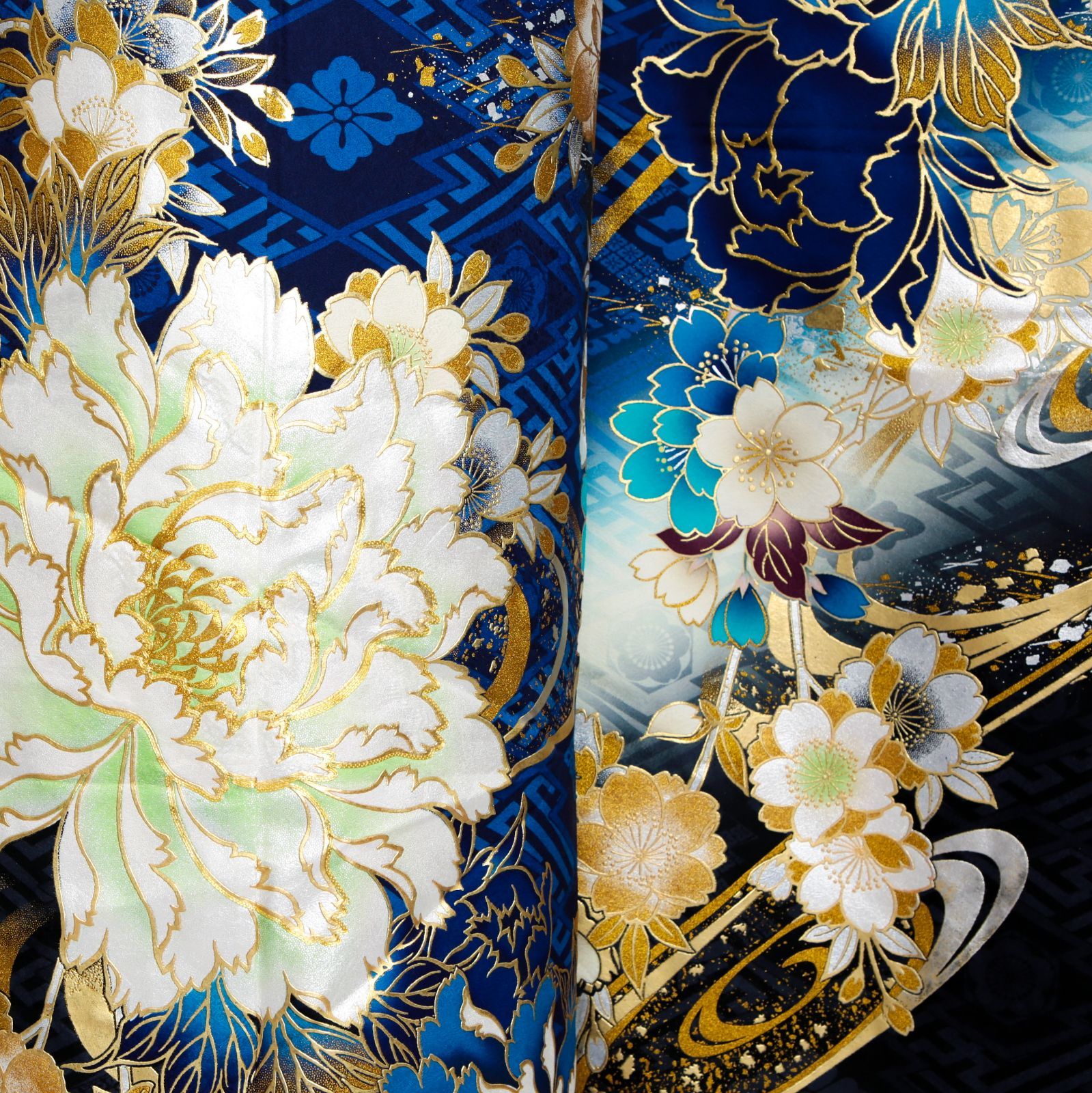 振袖フルセット 振袖セット 振袖 M～Lサイズ 青×モダン 美品 成人式