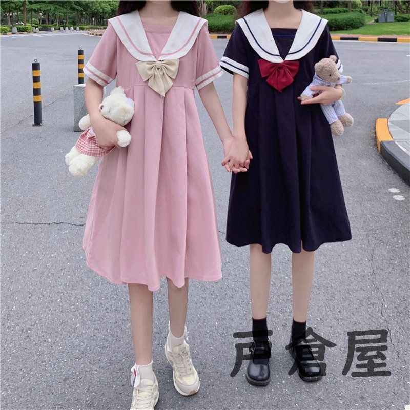半袖ワンピース 薄手 マリンセーラー レディース ワンピース ゆったり