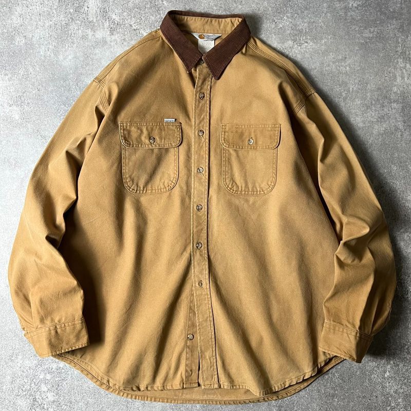 80s 三角タグ Carhartt コーデュロイ 切替 コットン ダック 長袖 シャツ L / 80年代 カーハート ビンテージ ブラウン - メルカリ