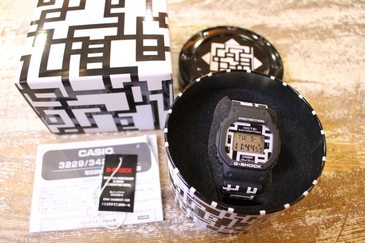 希少 稼働品 CASIO/カシオ G-SHOCK×布袋寅泰35周年スペシャルコラボレーション記念モデル DW-5600HT-1JR スクエア ブラック  缶入り