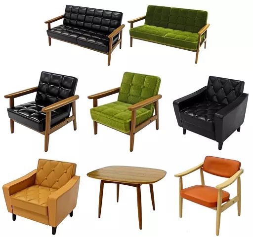 カリモク60ミニチュアファニチャー 全種（全8種）セット ケンエレファント ガチャ ミニチュア家具 インテリア カリモク60 MINIATURE FURNITURE 第2弾 NEW COLOR ver.