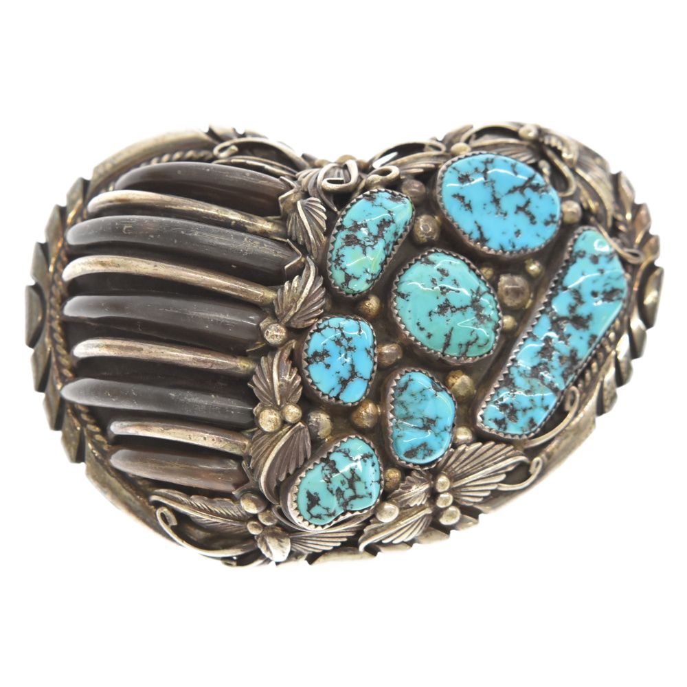 インディアンジュエリーターコイズベアクローバックル