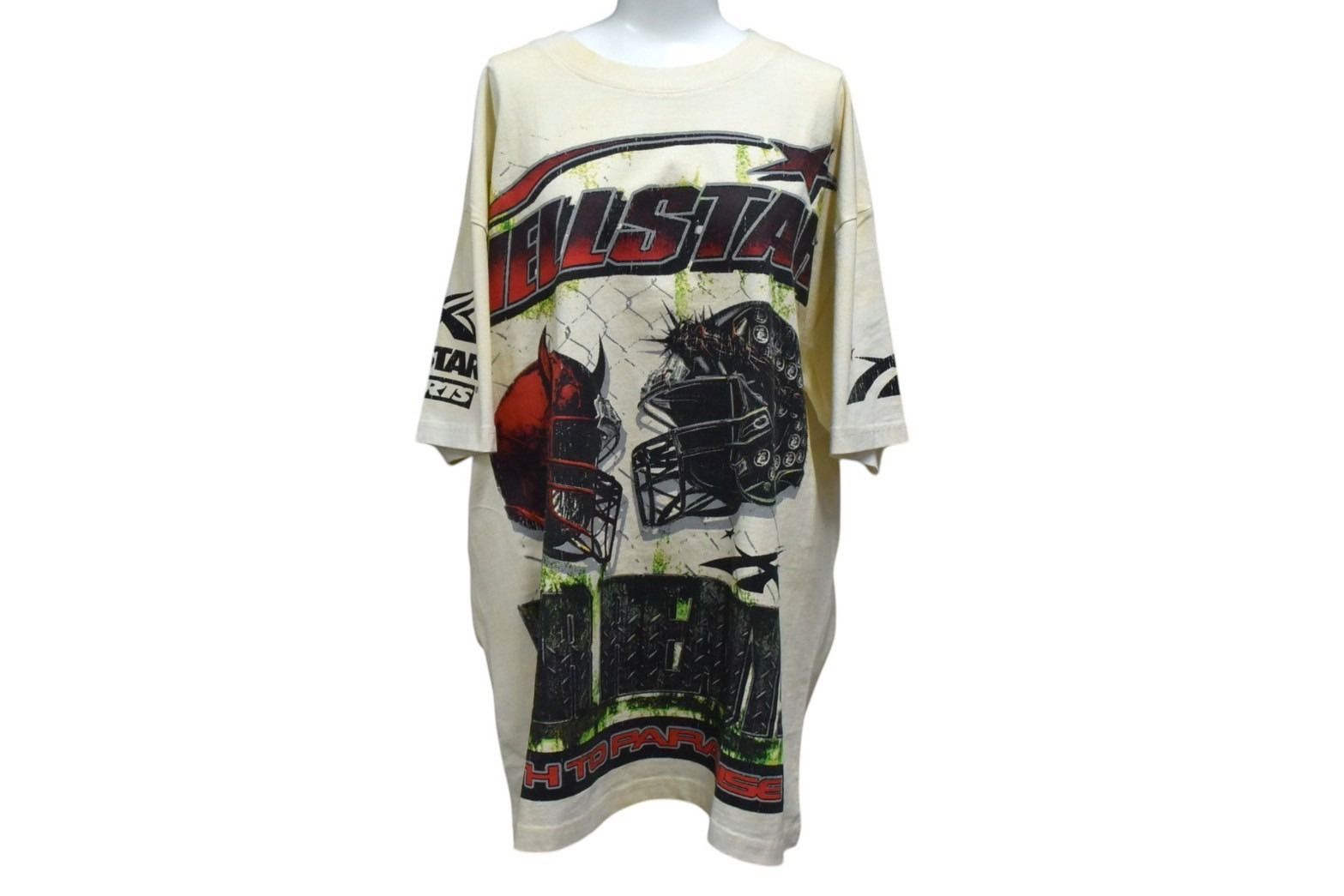 HELLSTAR ヘルスター WAR READY ウォーレディ 半袖Tシャツ コットン クリーム レッド グリーン サイズL 4c076160