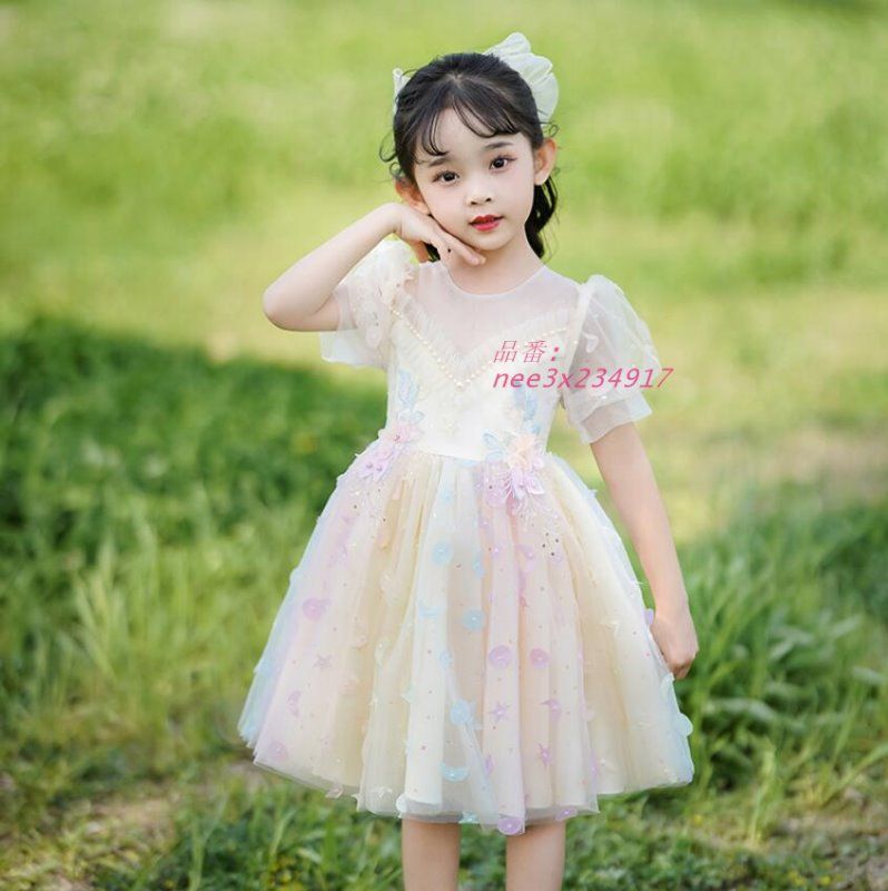 夏3-8歳チュールワンピース ウェディングドレス 半袖スカート 子供服 女の子ワンピース チュールスカート 七五三ワンピース キッズドレス 発表会ピアノドレス  nee3x234917