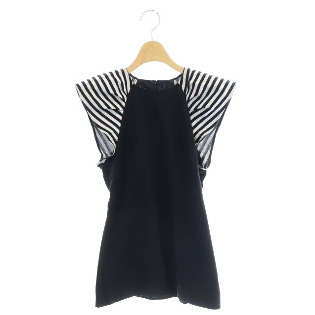 ボーダーズアットバルコニー BORDERS at BALCONY 23SS BORDER SHOULDER TEE カットソー ノースリーブ 切替 ボーダー 38 黒 白 ブラック ホワイト |DF OS