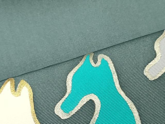 平和屋着物○塩瀬 九寸開き名古屋帯 タツノオトシゴ 藍鼠色 金銀彩