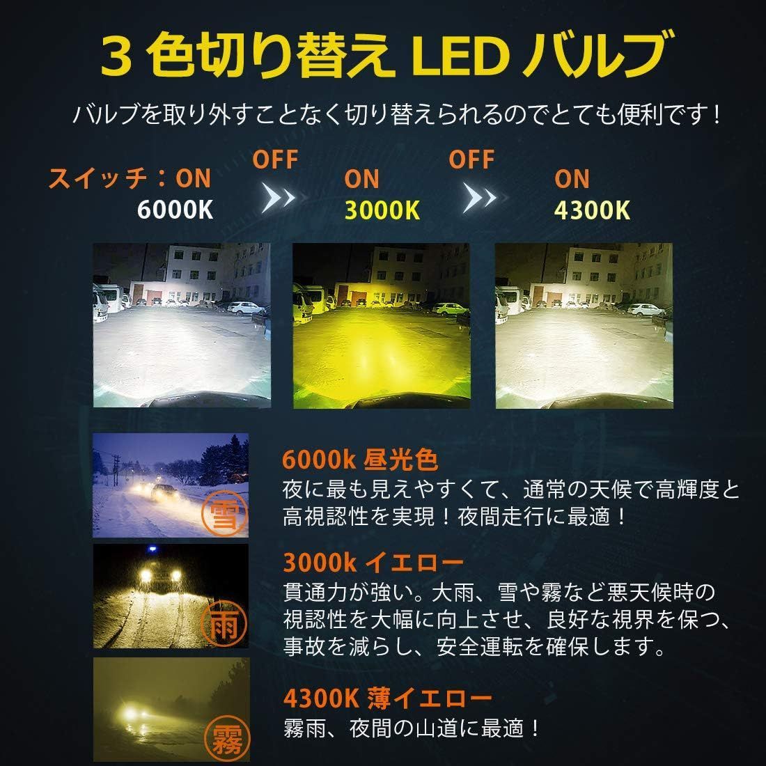 ☆ LEDフォグランプ H11 H8 H9 H16 国産車 00K 3000k 4300k イエロー