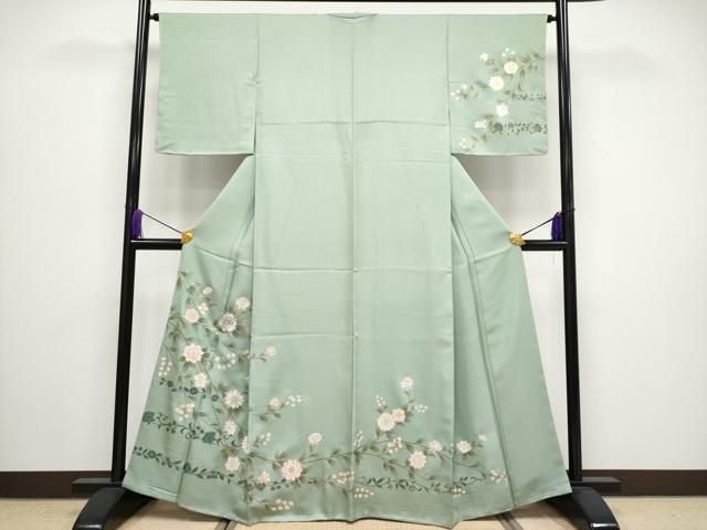 平和屋着物□極上 訪問着 枝花文 金銀彩 山葵色地 逸品 未使用