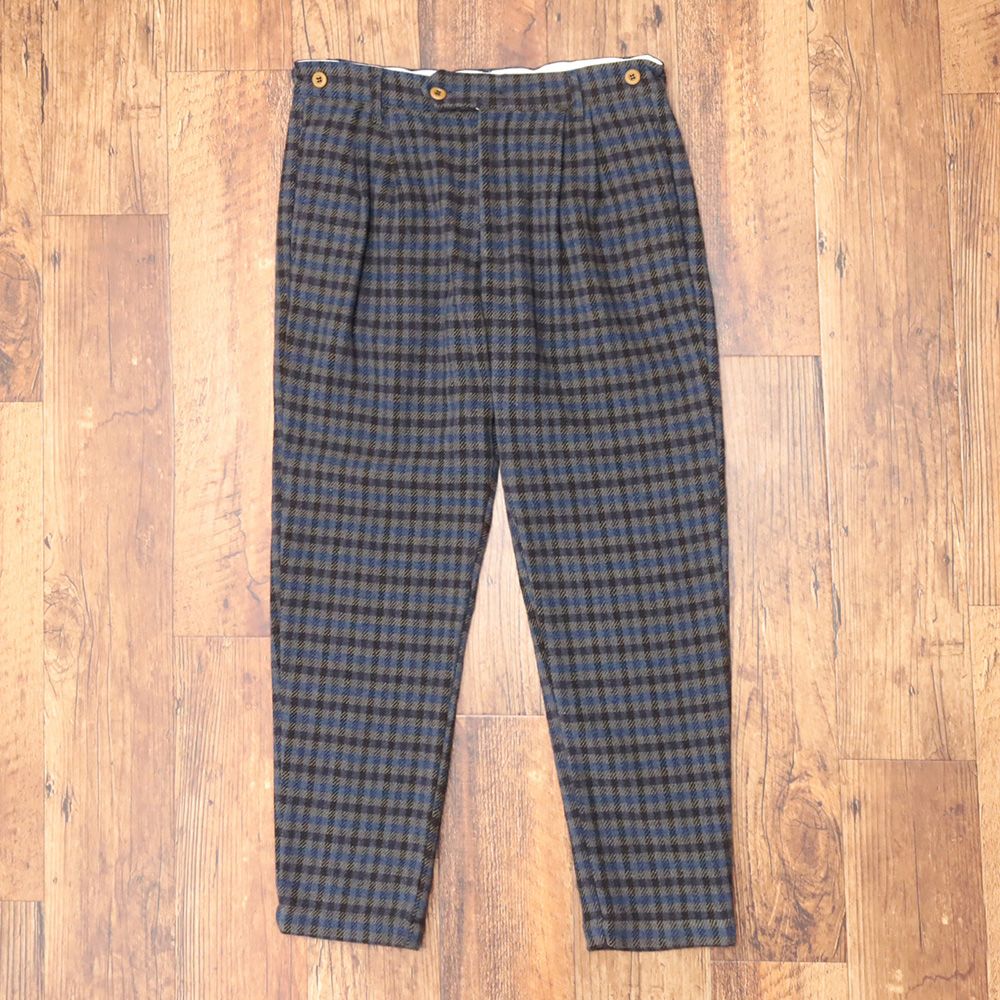 秋冬 MADSON ジョッパーズ パンツ ウール混ツイード チェック柄 レトロ プレッピー イタリア製 グレー×青 md 251