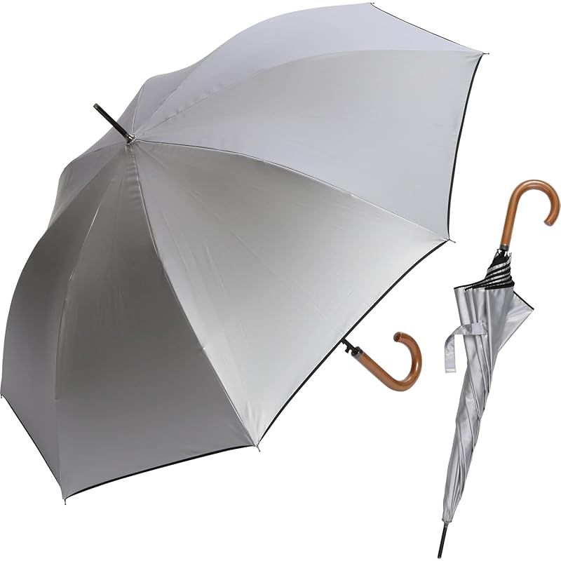 ［a.s.s.a］日傘 メンズ 完全遮光 シルバー ラミネート 晴雨兼用 長傘 65cm UVカット 100% 遮熱効果 熱中症対策 スポーツ観戦 男性用 グラスファイバー ワンタッチ ジャンプ傘 (FJ015/シルバー) 0