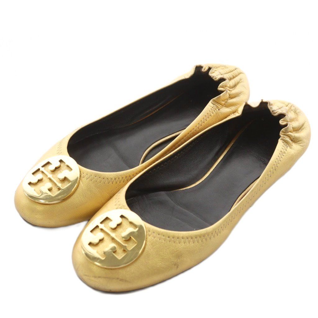 トリーバーチ 7M 24 フラットパンプス リボン レザー 型押し レッド 赤