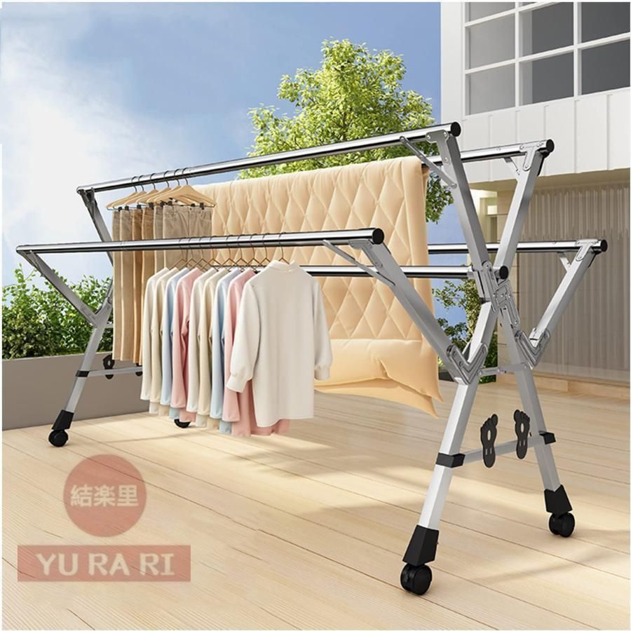 【新品未使用】ふとんほし 屋外 ステンレス 倒れない 伸縮式 折りたたみ式 ものほしざお 屋外 室内 ベランダ 風に強い 錆び