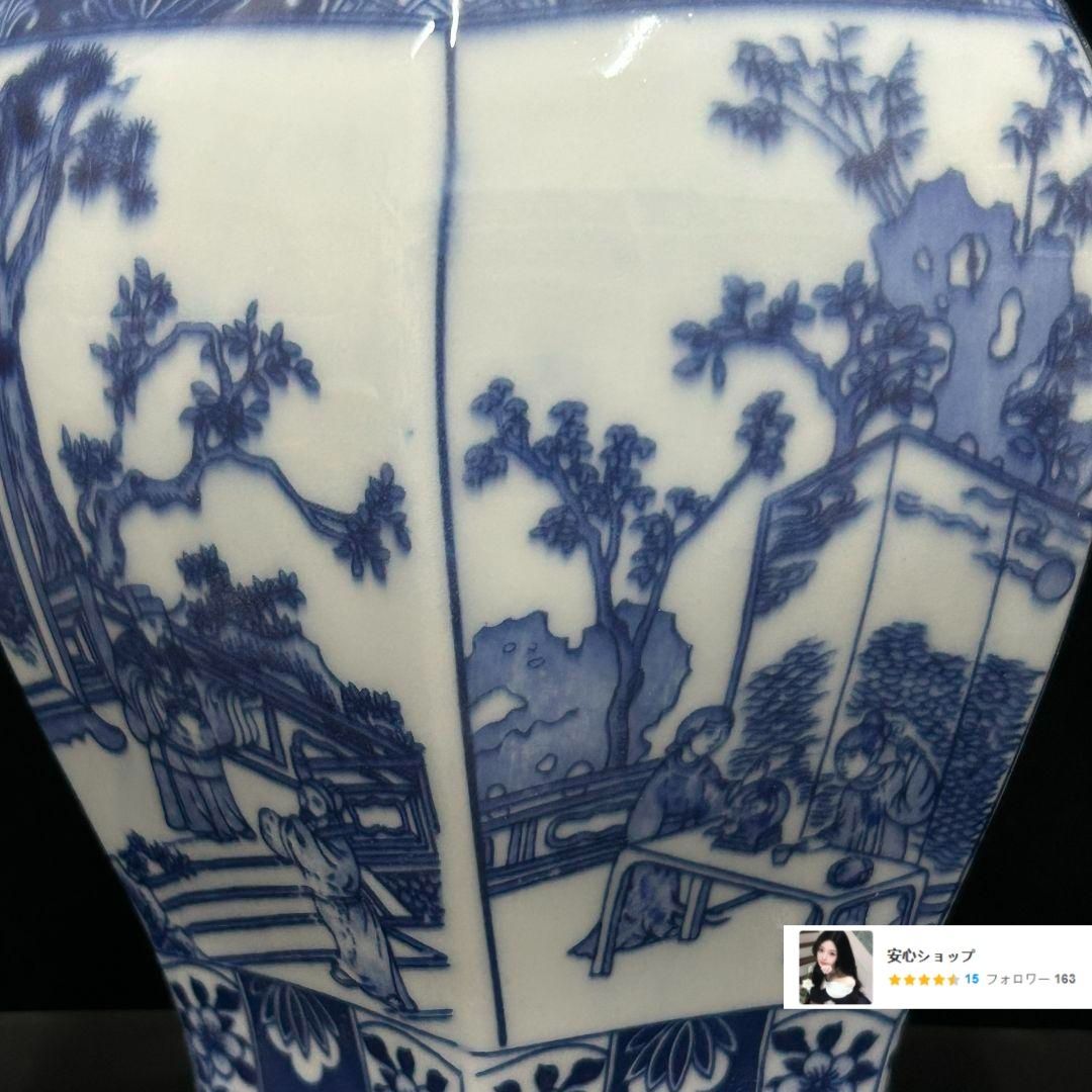 青花 花鳥六方将軍缶 磁器 現代工芸品 美術品 装飾品 置物 青花 花鳥六方将軍缶 磁器 現代工芸品 美術品 装飾品 置物 青花 花鳥