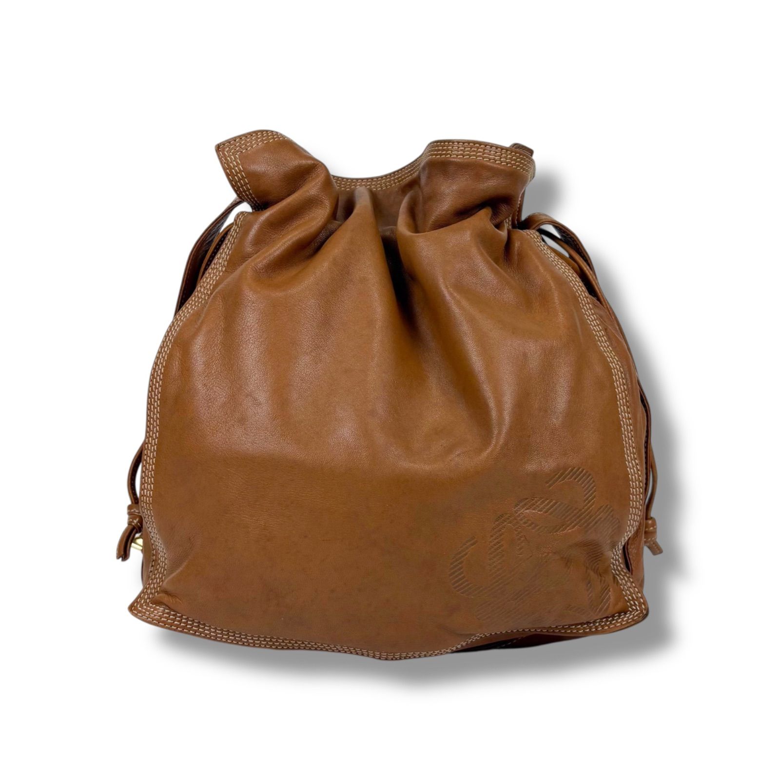 LOEWE ロエベ ポーチ 巾着 ナッパ ゴールド アナグラム ロエベ LOEWE 巾着型 ショルダーバッグ アナグラムロゴ ブラウン