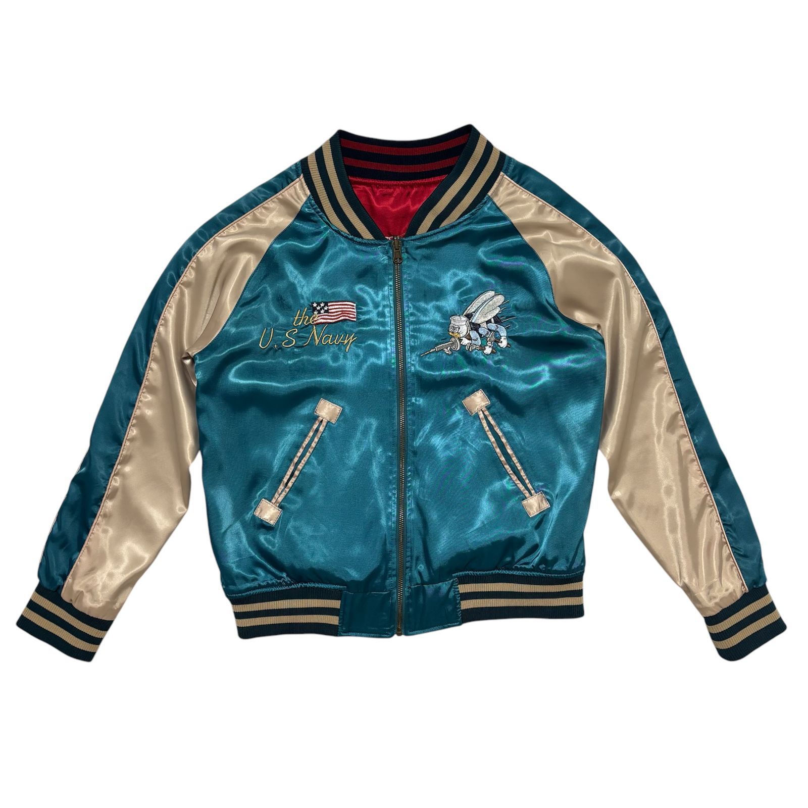 中古 U.S.NAVY SEABEES BVC スカジャン クリーニング済み リバーシブル 