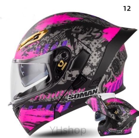 シールド2枚付きフルフェイスヘルメット ダブルレンズ 大型リアスポイラー 通気システム バイク用ヘルメット インナーバイザー付き 男女兼用 Sサイズ DECORATOM_COM_BR