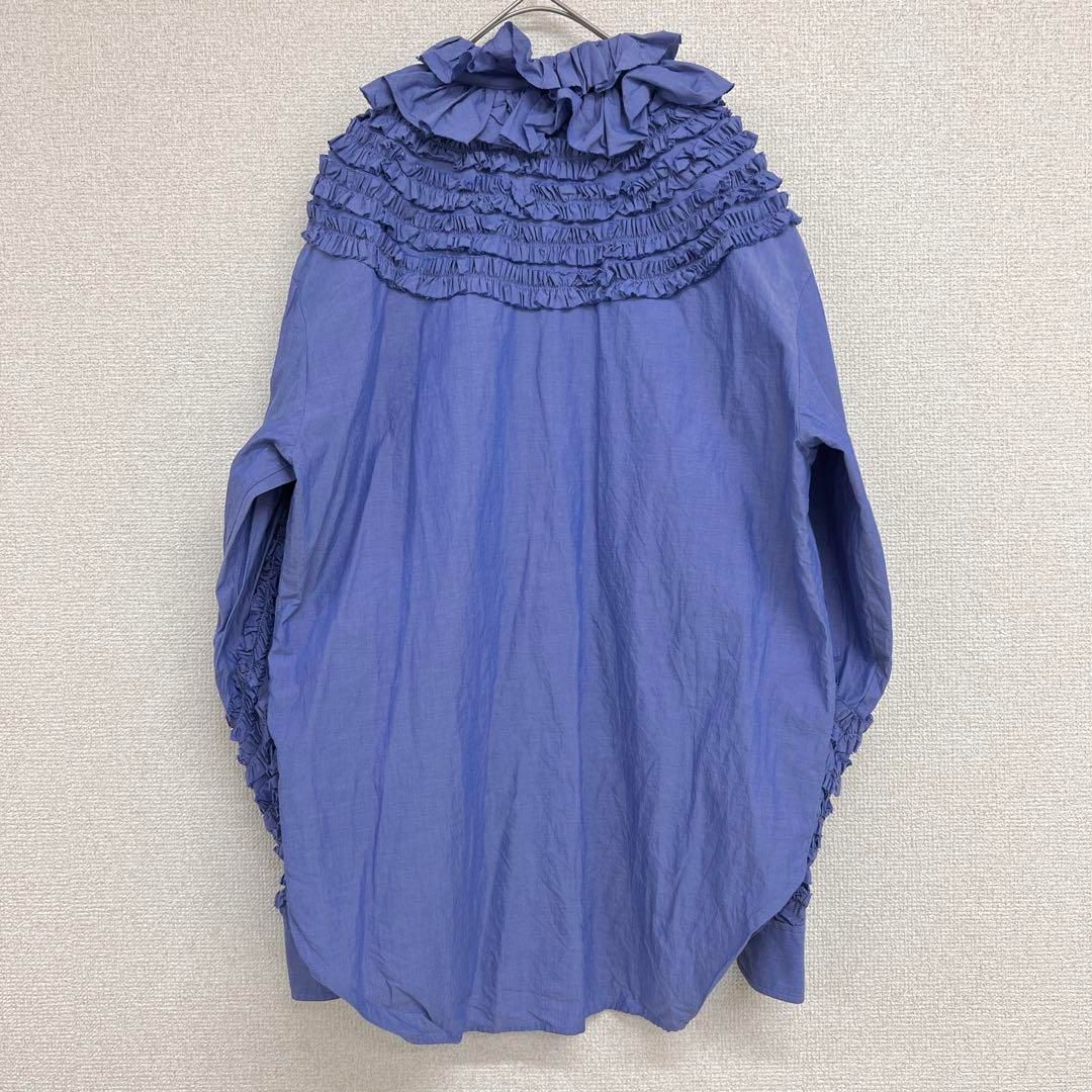 FUMIE TANAKA フミエタナカ フリルブラウス ふりふり シャツ トップス ブルー コットン M