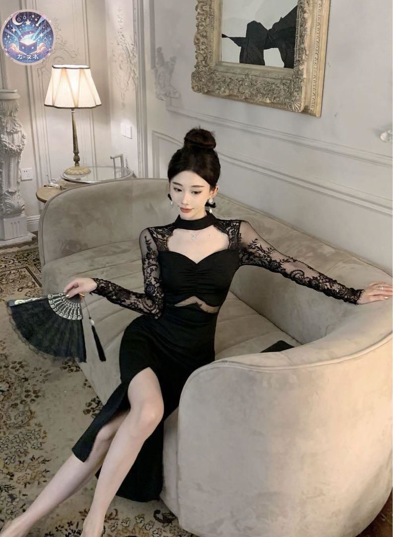 【美しいレースが特徴】ドレス　ひざ丈　セクシーなカットラインと切り替えレース 新品未使用 【美しいレースが特徴】ドレス ひざ丈 セクシーな