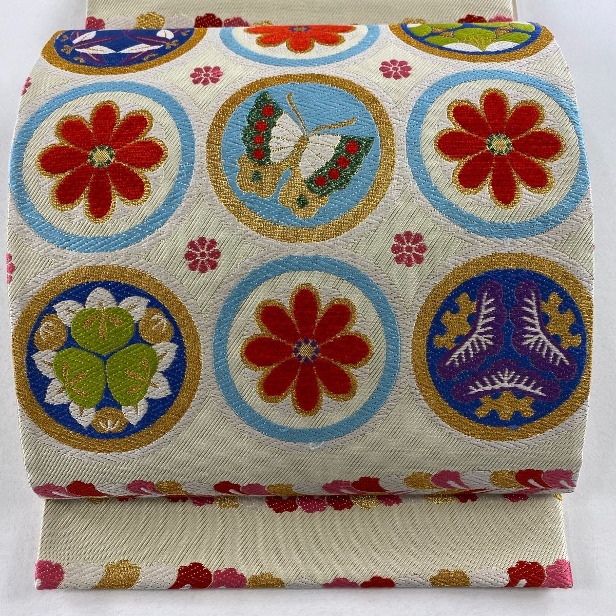 袋帯 美品 秀品 証紙あり 華文 花唐草 金糸 箔 金色 六通 正絹