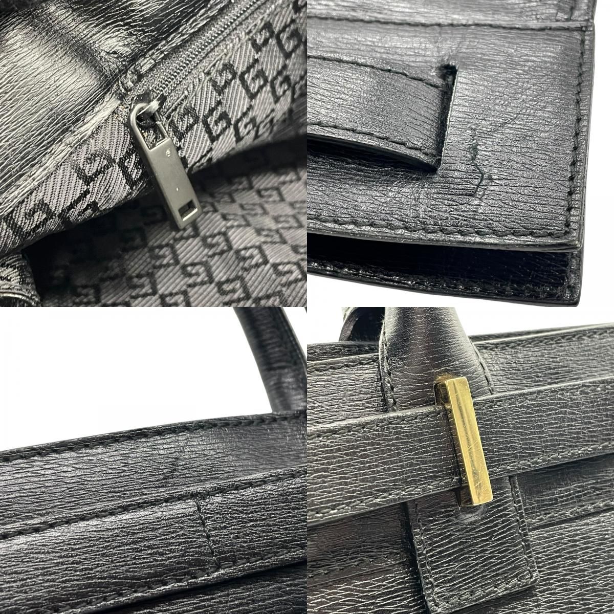 グッチ希少ビジネスバッグ レザーロック A4収納ゴールド金具 ブラック 美品 GUCCI グッチ レザー ビジネスバッグ ブラック ゴールド