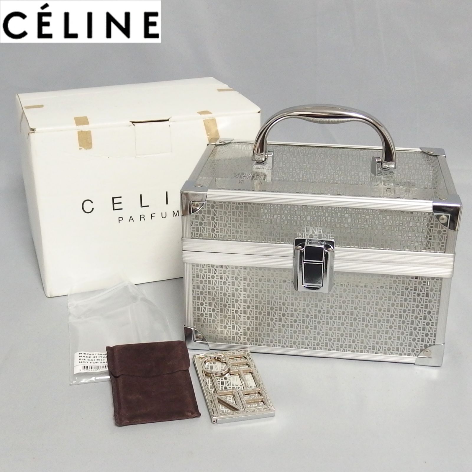 美品☆CELINE PARFUMS 総ロゴ クリア バニティ ボックス メイク 