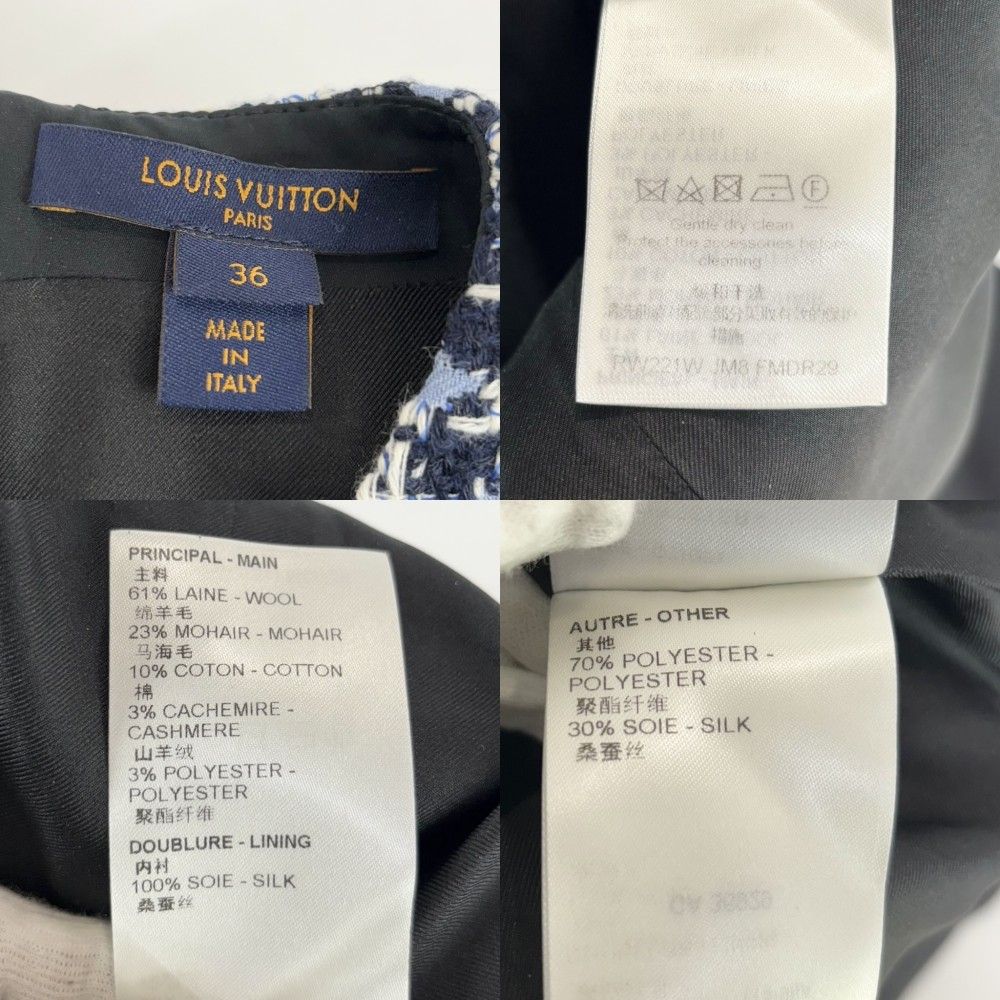 ルイヴィトン ワンピース レディース モノグラムツイード スケータードレス 半袖 ひざ丈 アパレル 服 LOUIS VUITTON 36 RW221W  JM8 FMDR29 ブルー 青 ゴールド金具 春 秋 美品【中古品】 - メルカリ