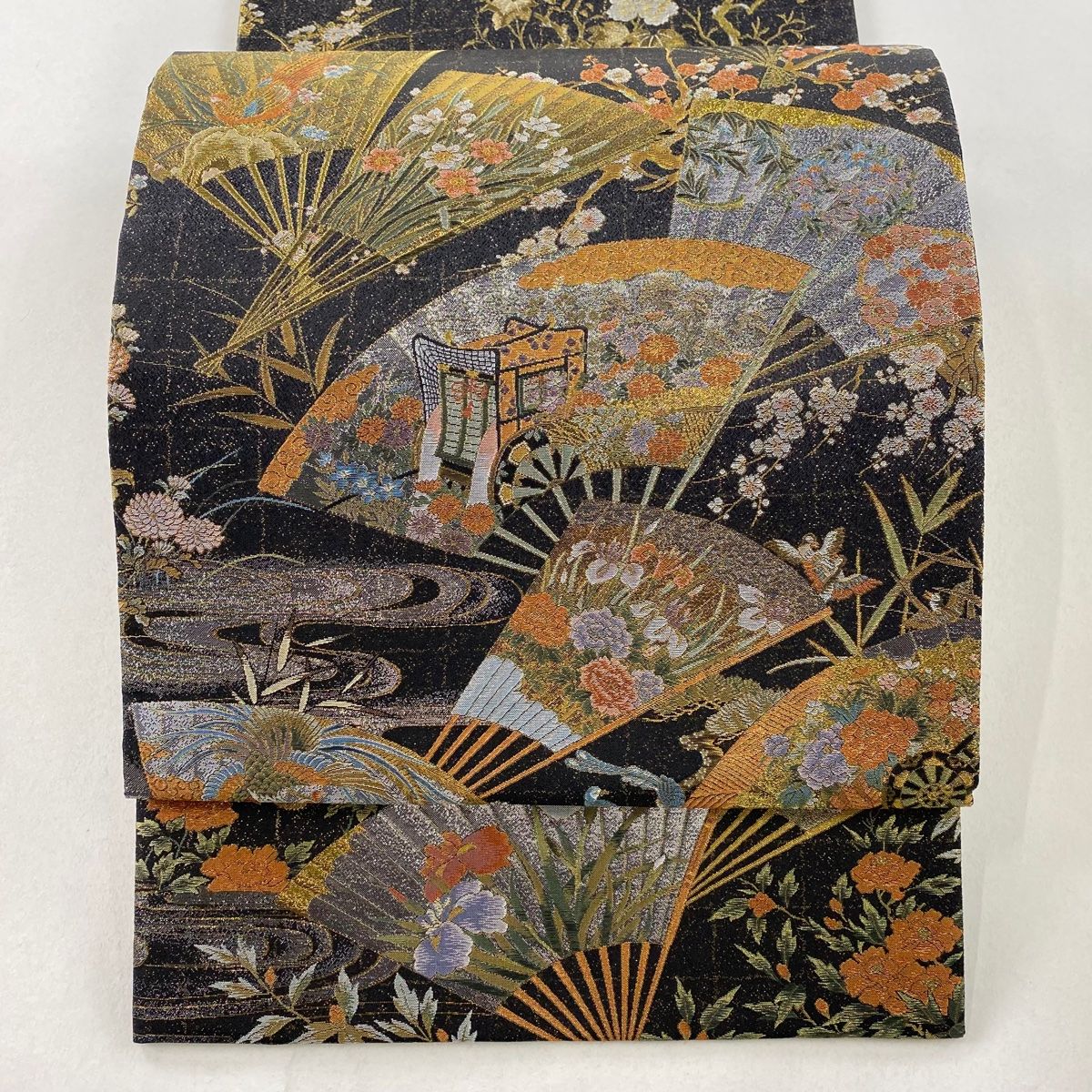 丸帯 美品 逸品 桃山百双屏風文 壱阡八百口織 本金 プラチナ 黒