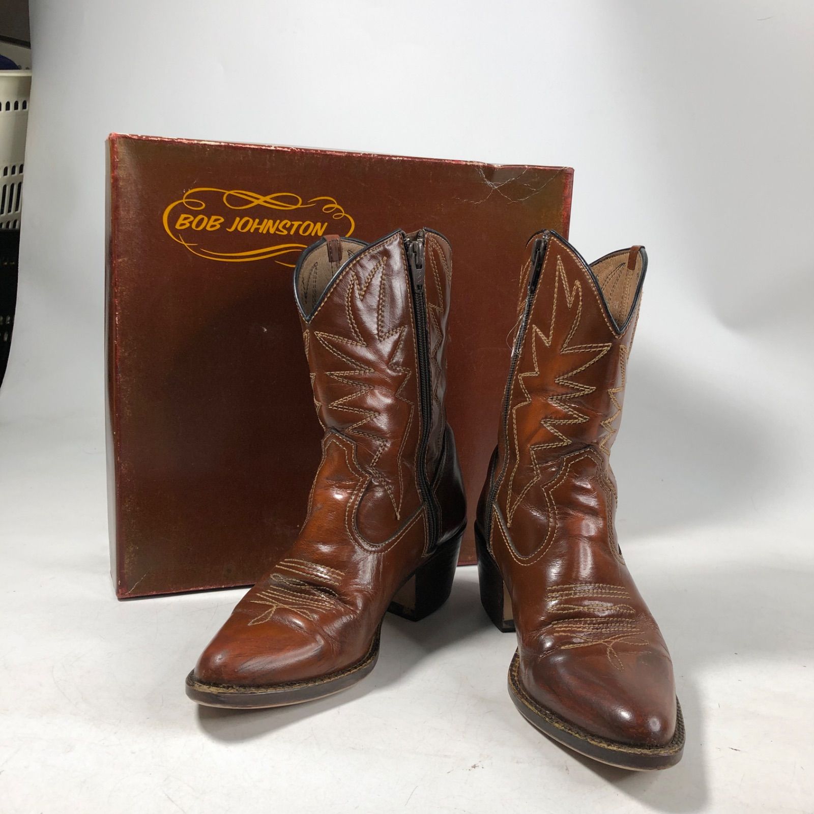 A1009-9-5 BRONCO ブロンコ レディース レザー ウエスタン ブーツ 靴 シューズ ブラウン 茶色 size 22.5cm 化粧箱付き