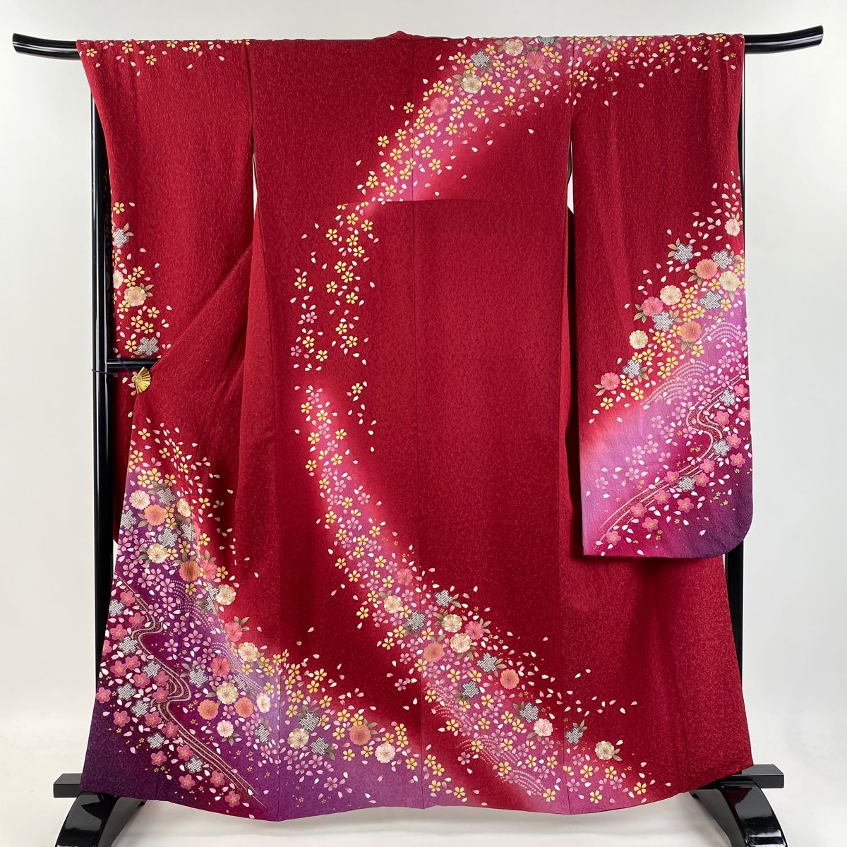 【振袖用長襦袢】美品 絞り 朱赤 袷 トールサイズ １３６ｃｍ＊裄６８ miyagawa-kimono_sb13211