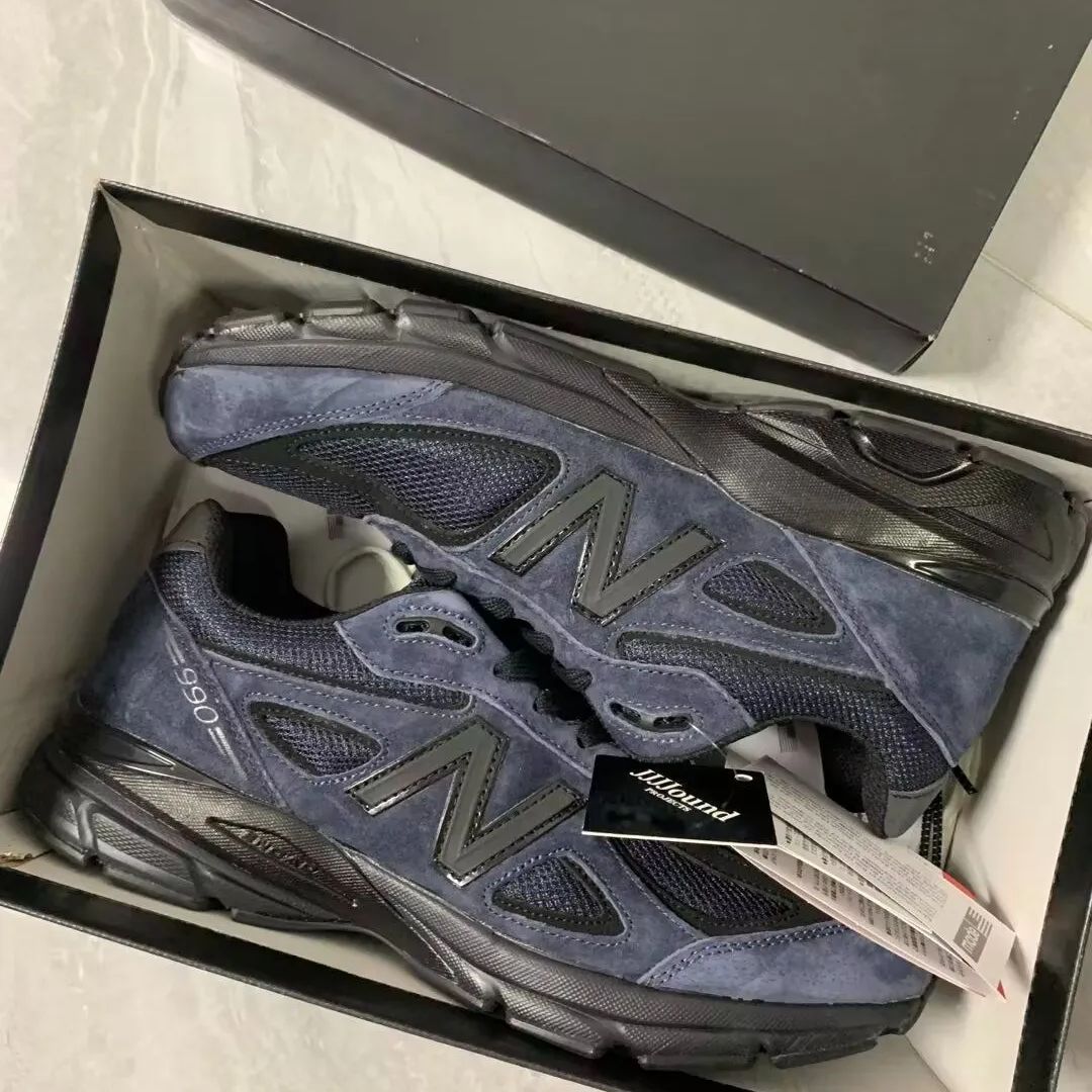 JJJJound x New Balance ニューバランスNB 990 V4  レトロ  ネイビーブルー  ローカットのカジュアルランニングシューズ  スニーカー