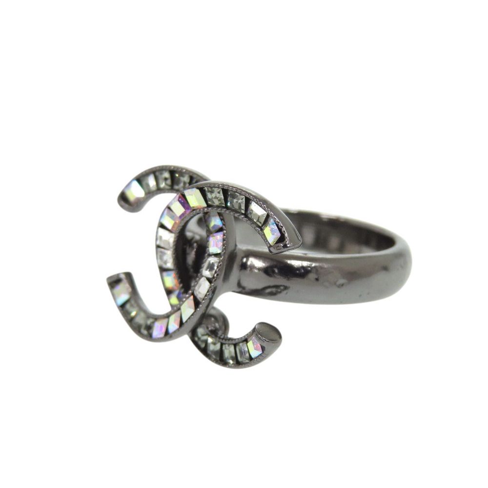 シャネル ココマーク A15P 11号 メタル ラインストーン ガンメタル リング 指輪 シルバー 1471 CHANEL