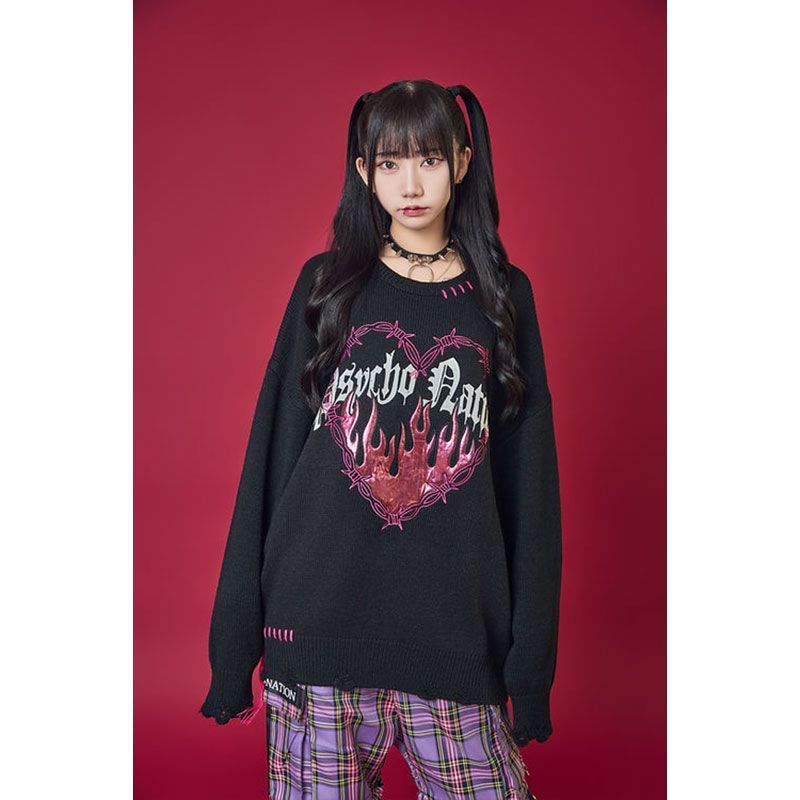psycho nation サイコネーション ダメージ ニット