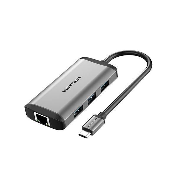 VENTION 多機能 PDドッキングステーション USB-C to HDMI|USB3.0*3|RJ45| 0.15M メタルタイプ グレー CN-8047