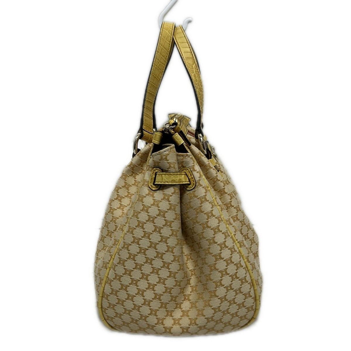【美品】CELINE ハンドバッグ マカダム柄 ベージュ PVC レザー セリーヌ ヴィンテージ マカダム PVC×レザー ハンドバッグ